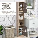 Armário Alto para Banheiro com 2 Portas e 2 Prateleiras Abertas Móveis Auxiliares para Sala de Estar Corredor 30x24x170 cm Carvalho e Cinza