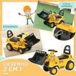Carro Andador para Crianças Escavadora para Crianças com Pá Dianteira Buzina Volante e Compartimento Oculto 80x26,5x39 cm Amarelo