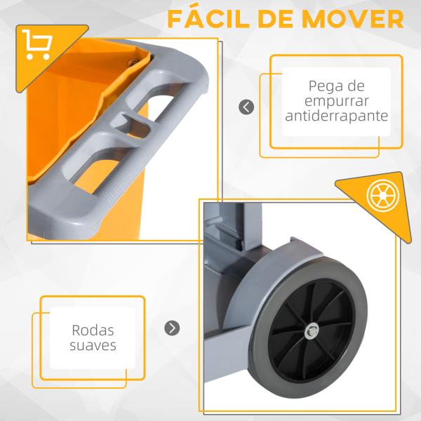 Carro de Limpeza com Bolsa de 100L Carro de Limpeza Profissional com 3 Prateleiras e Plataforma 121x50,5x96,5 cm Cinza e Amarelo