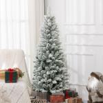 Árvore de Natal Artificial Coberta de Neve 150 cm com 317 Ramos e Suporte de Metal Árvore Natalícia para Sala Interior Verde