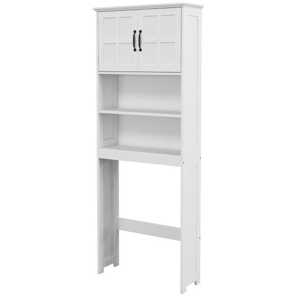 Móvel sobre Sanita Armário para Máquina de Lavar com 2 Portas Prateleiras Abertas e Ajustável 66x23x178 cm Branco