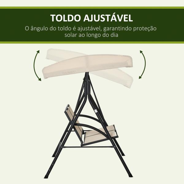 Baloiço de Jardim Exterior de 2 Lugares com Toldo Ajustável e Estrutura em Aço Assentos Textilene 140x118x162 cm Bege
