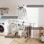 Estendal Vertical Dobrável com Laterais Ajustáveis em 5 Níveis 4 Suportes para Calçado 139x62,5x201 cm Prata