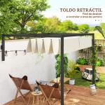 Pérgola de Parede 297x211x220 cm Pérgola de Jardim com Teto Retrátil e Estrutura de Aço Pérgola Creme
