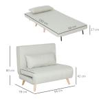 Poltrona 3 em 1 Sofá Cama Individual Dobrável com Encosto Ajustável em 6 Posições e Almofada 94x78x80 cm Bege