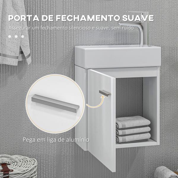 Móvel de Casa de Banho com Lavatório Móvel de Casa de Banho com Porta com Fechamento Suave e Armário 40x23x50 Branco Brilhante