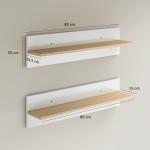 Conjunto de 2 Prateleiras Flutuantes de Parede 80 cm para Sala, Entrada ou Quarto, Carga 3 kg, Branco e Natural