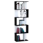 Estante para Livros Estante Alta de Parede com 5 Níveis em Forma de S Desenho Moderno 60x24x184,5 cm Branco e Preto