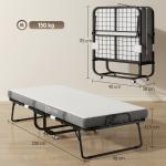 Cama Dobrável 200x90x42,5cm Cama de Campismo Portátil com Colchão Individual Rodas e Freios Carga Máxima 150kg para Dormitórios Branco