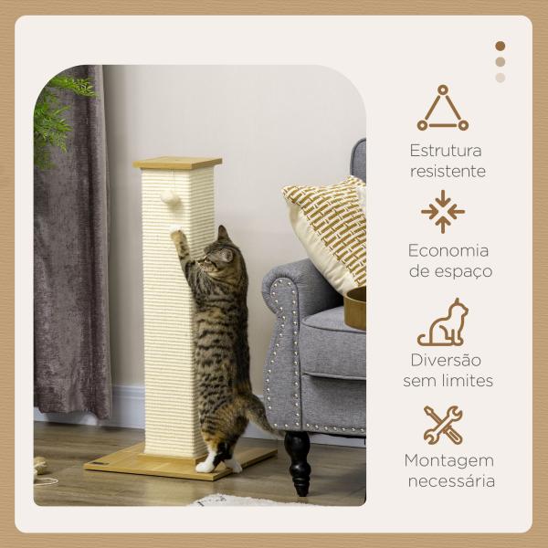 Poste Arranhador para Gatos com Poste de Sisal e Bola Suspensa para Interior 38x38x80cm Carvalho