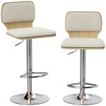 Conjunto de 2 Bancos de Bar Giratórios com Altura Ajustável Estofados em Tecido Tipo Linho com Base em Aço 41x47,5x81 - 102 cm Bege