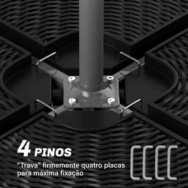 Base para Chapéu de Sol de 4 Peças Recarregável com Areia 68 kg ou Água 52 kg para Jardim Pátio ou Terraço Preto