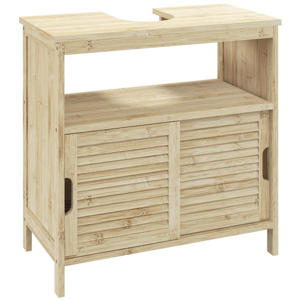 Móvel para Lavatório Pousar em Bambu com Portas Deslizantes de Ripas Compartimento Aberto 60x30x60 cm Madeira