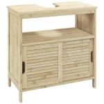 Móvel para Lavatório Pousar em Bambu com Portas Deslizantes de Ripas Compartimento Aberto 60x30x60 cm Madeira