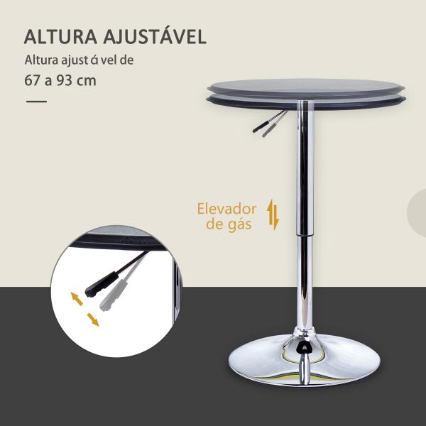 Mesa de Bar com Altura Ajustável Giratória 360° com Base Redonda Mesa Alta Moderna para Cozinha Ø63x67 - 93 cm Preto