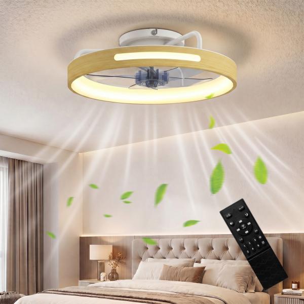 Ventilador de Teto com Luz LED 40 W Motor DC Reversível Comando 6 Velocidades 3 Cores Temporizador Madeira