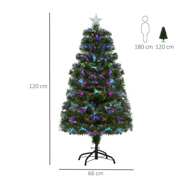 Árvore de Natal 120cm com 130 Luzes LED de Múltiplas Cores e Estrela Decorativa Ø66x120 cm Verde