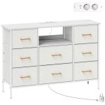 Cómoda com 8 Gavetas Estofada em Borreguito com Estação de Carga Porta USB Tipo - C e Estrutura de Aço 110x30x76 cmCreme