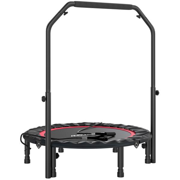 Trampolim de Fitness Ø102 cm Dobrável com Guiador Ajustável de 4 Níveis e Bandas para Treino de Pernas e Corpo Vermelho