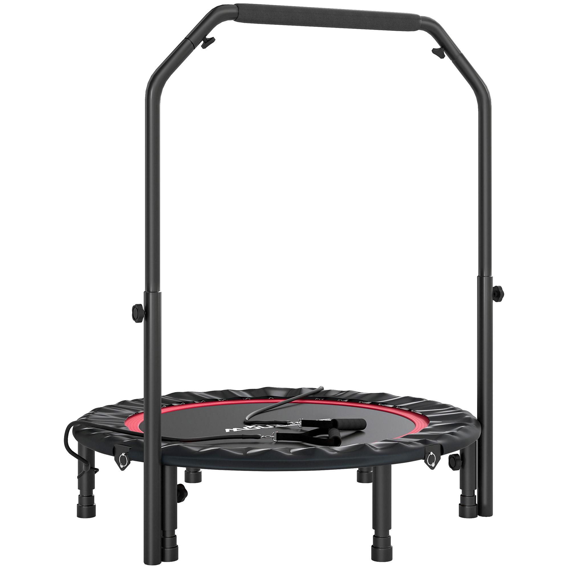 Trampolim de Fitness Ø102 cm Dobrável com Guiador Ajustável de 4 Níveis e Bandas para Treino de Pernas e Corpo Vermelho