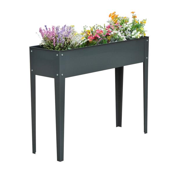 Floreira Elevada Mesa para Cultivo Retangular para Plantas Verduras e Flores com 3 Orifícios de Drenagem 100x30x80cm Cinza