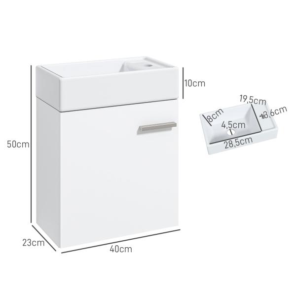 Móvel de Casa de Banho com Lavatório Móvel de Casa de Banho com Porta com Fechamento Suave e Armário 40x23x50 Branco Brilhante