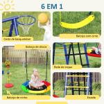 Conjunto de Baloiços 6 em 1 para Crianças com Ninho Escada Rede de Escalada Cesto 350x183x200 cm Multicolor