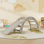 Escalada para Crianças de 18 - 48 Meses 4 em 1 com Arco de Escalada Baloiço Rampa e Escorrega 164x70x57 cm Cinza e Branco