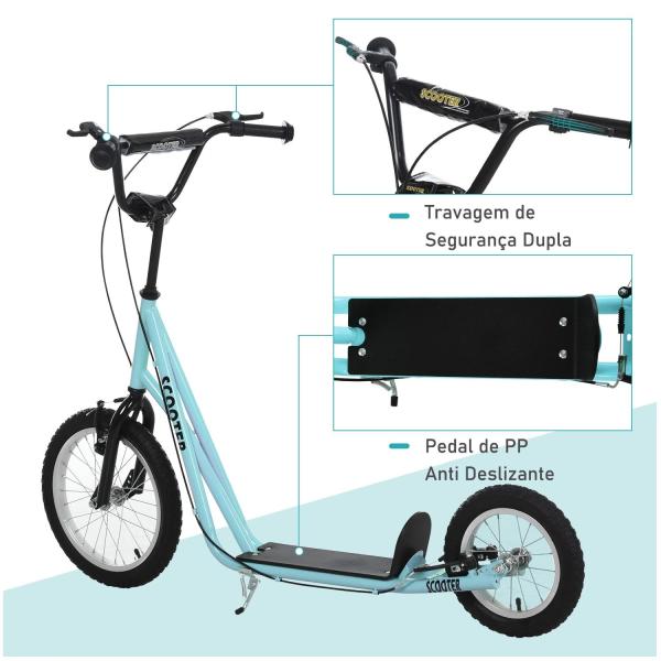 trotinete para crianças acima de 5 anos Guiador ajustável Rodas infláveis 135x58x88 - 94 cm Azul