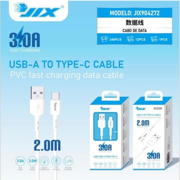 Cabo de Dados USB-A para Type-C (2M) – 3.0A