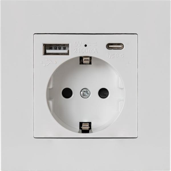 Tomada Interior de Parede c/ 1 USB + 1 USB - C
