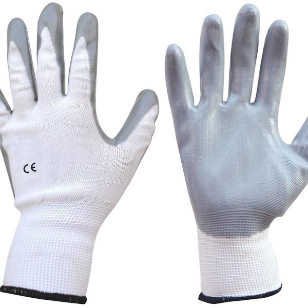 Par Luvas de Protecção em Nylon e Revestimento Nitrilo Branco (Tamanho 9)