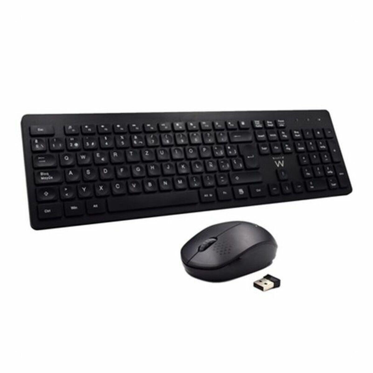 Teclado e Rato sem Fios Ewent EW3256 2.4 GHz Preto Qwerty espanhol QWERTY