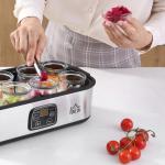 Iogurteira 30W Volume 1,44L com 8 Frascos de Cristal de 180ml Termostato Ajustável Temporizador de 1 - 48 Horas e Desligado Automático 36x18,8x14cm Prata