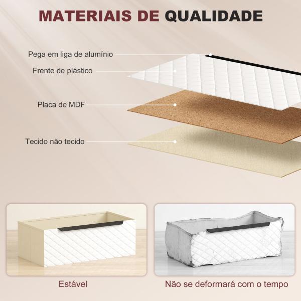 Cómoda com 3 Gavetas de Tecido Frentes com Padrão de Diamante Móvel de Arrumação 59,5x30x73,5 cm Madeira e Branco