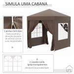 Tenda Dobrável 2x2 m Tenda de Jardim com 4 Paredes Laterais Tecido Oxford 2 Portas 2 Janelas e Bolsa de Transporte Marrom