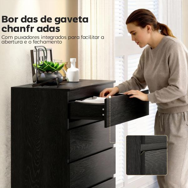 Cómoda 5 Gavetas Cômoda para Quarto Móvel de Arrumação Estilo Moderno 77x40x111,5 cm Preto Veteado