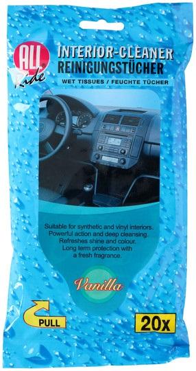 Pack 20x Toalhitas Limpeza p/ Interiores Veiculos (Baunilha) - ALL Ride