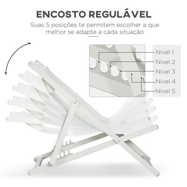 Conjunto de 2 Espreguiçadeiras Dobráveis de Alumínio com Encosto Ajustável em 5 Posições e Apoio de Cabeça 60x100x85 cm Branco