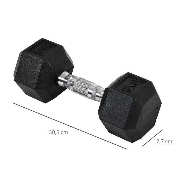 Conjunto de Halteres 16 kg com Barra Metálica e Cabeça Hexagonal Conjunto de Pesos para Treino 30,5x12,7 cm Preto e Prata