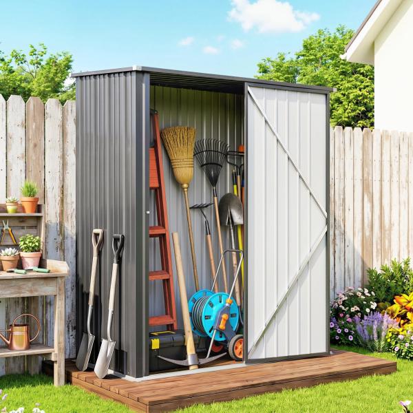Abrigo de Jardim 1,34m² 161,5x94,5x196 cm Abrigo de Exterior de Aço Galvanizado com Porta e Fechadura Preto