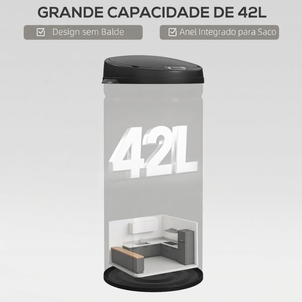 Caixote do Lixo Automático para Cozinha 42 L com Sensor Infravermelho, Fecho Automático e Aço Inoxidável Preto