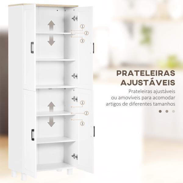 Armário de Cozinha com 4 Portas e Prateleiras Ajustáveis Anti - Tombo 60x30x170,5 cm Branco