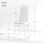 Conjunto de 6 Cadeiras de Sala de Jantar Estofadas em Couro Sintético com Encosto Alto e Pés de Aço 41x50x97 cm Branco
