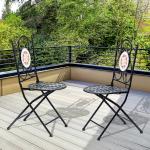 Conjunto de 2 Cadeiras Dobráveis de Jardim Cadeiras com Mosaico Carga Máxima 120 kg 50x40x94,5 cm Preto