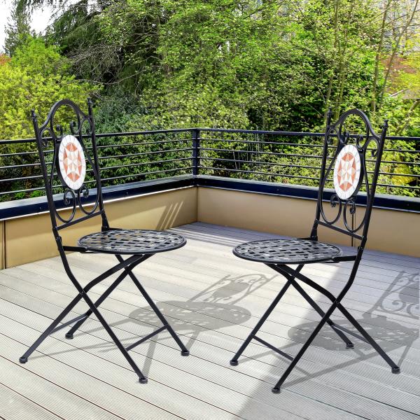 Conjunto de 2 Cadeiras Dobráveis de Jardim Cadeiras com Mosaico Carga Máxima 120 kg 50x40x94,5 cm Preto