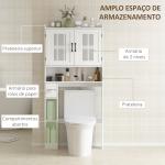 Armário sobre Sanita com Prateleira Ajustável 2 Portas Suporte para Papel Higiênico Armário para Máquina de Lavar 80x19,5x170 cm Branco