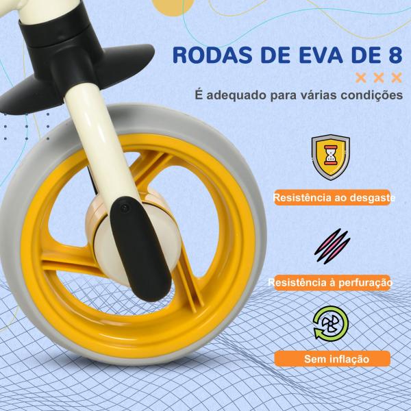Bicicleta sem Pedais para Crianças de 18 - 48 Meses Bicicleta de Equilíbrio com Assento Ajustável em Altura 66,5x34x47 cm Branco