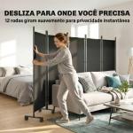 Biombo Dobrável de 5 Painéis com 12 Rodas 252x170 cm Biombo Separador de Ambientes Preto