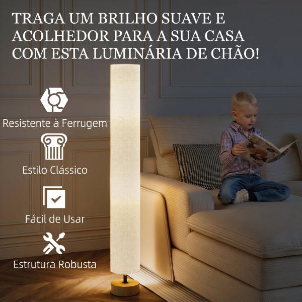 Candeeiro de Pé para Sala com Casquilho E27 Máx. 40 W, Abat - Jour em Linho e Estrutura Metálica, 15x15x120 cm, Cinzento